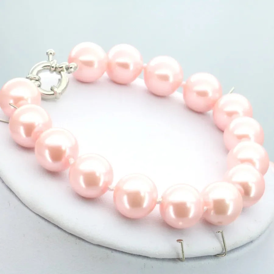 Necklace for Women 12mm Pink Pearl Necklace Bracelet Earrings Sets Jewelry