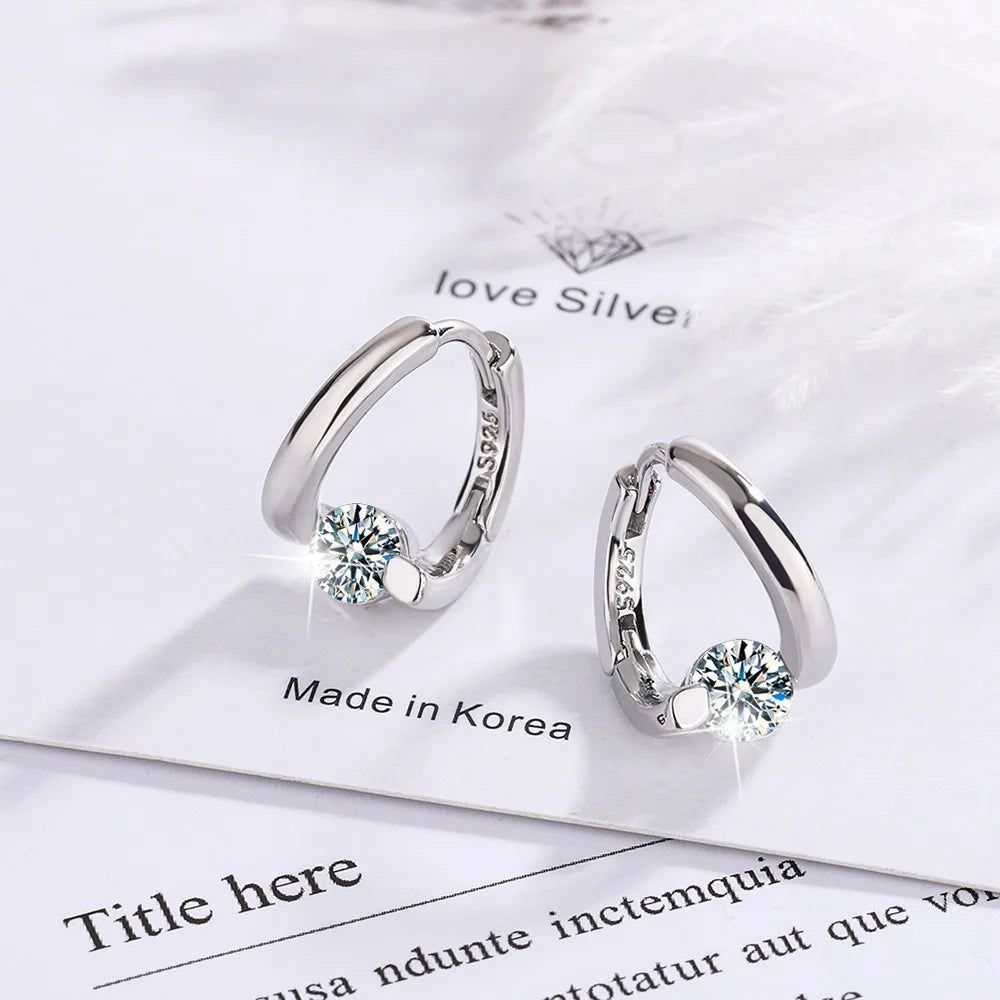925 Sterling Silver Gold Crystals Simple Earrings For Women Fashion Wedding Luxury Jewelry