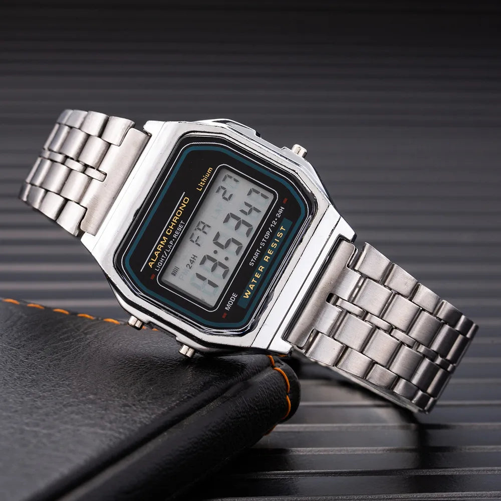 Elegant Digital Watch For Women Gold Silver Stainless Steel Business Ladies Electronic Wrist Watches