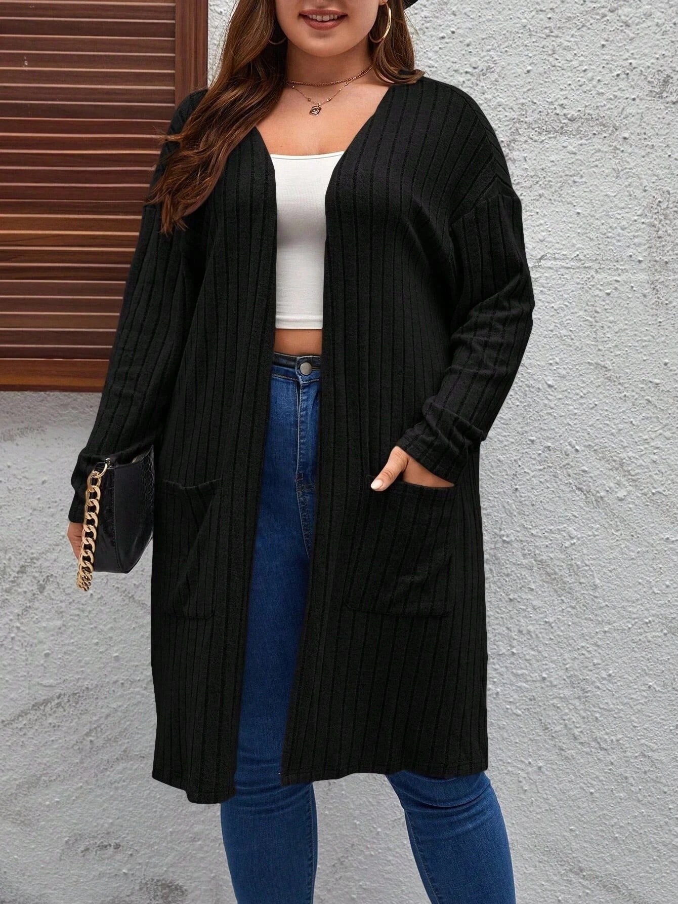 Plus Size Women's Casual Jacket Fashionable Long Sleeved Cardigan Simple Solid Color
