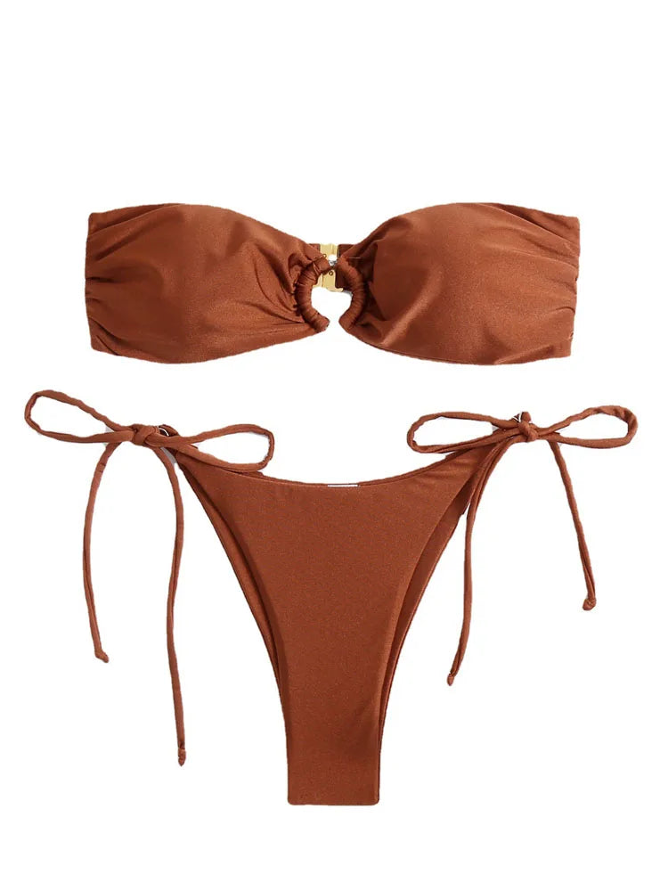 Sexy Women's Swimsuit Push Up Bikini Solid 2 Peice Set