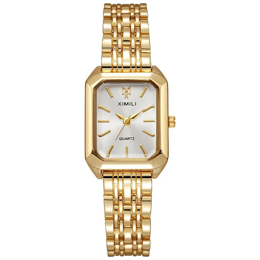 Women Business Luxury Ladies Fashion Quartz Watch Simple Scale Square Quality Gold Plated Stainless Steel Folding Clock