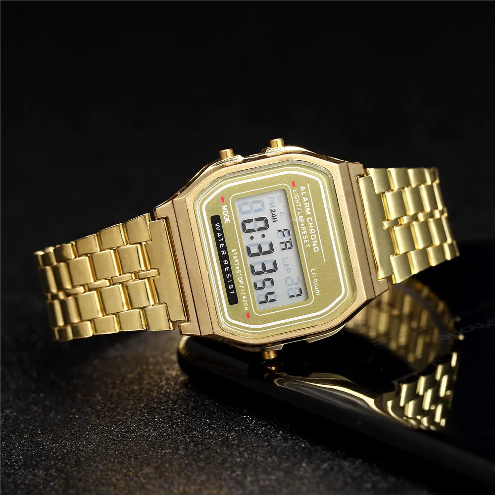 Elegant Digital Watch For Women Gold Silver Stainless Steel Business Ladies Electronic Wrist Watches