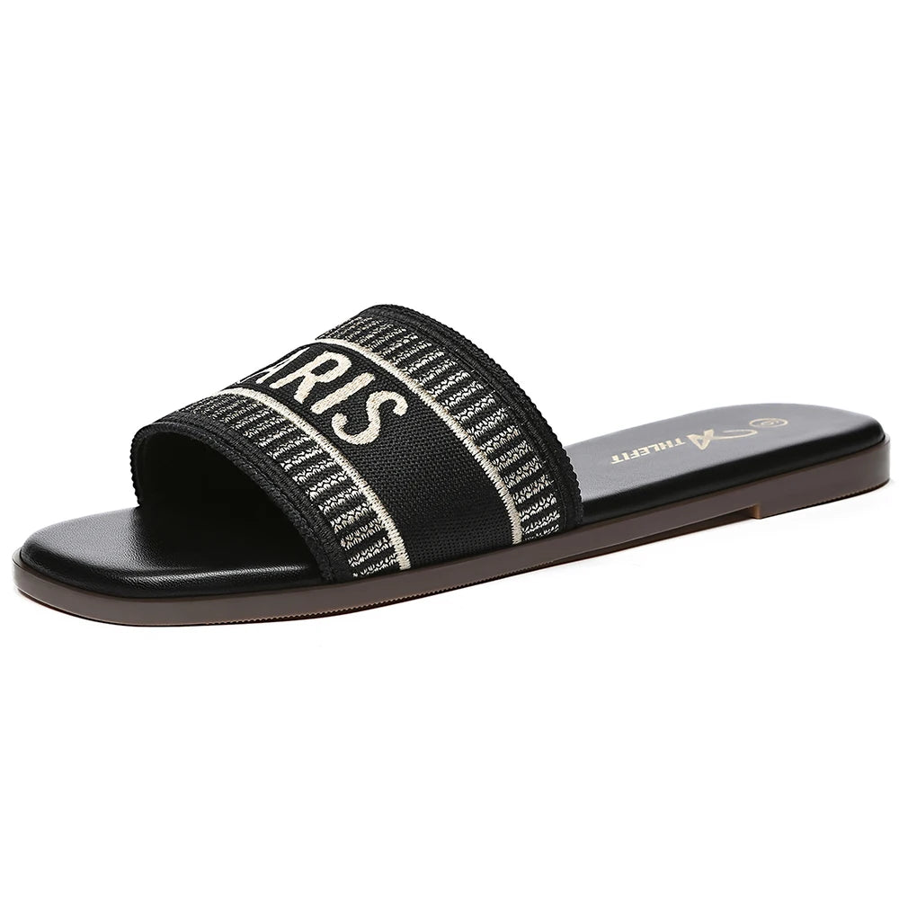 Women Letter Flat Sandals Casual Comfortable Vintage Slippers