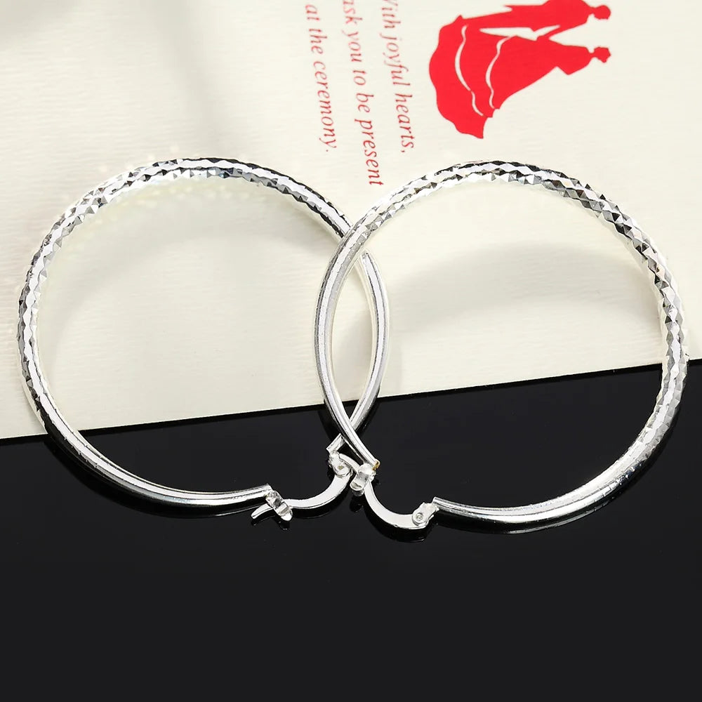 Charms fine 925 Sterling Silver 5CM circle hoop Earrings for Women fashion