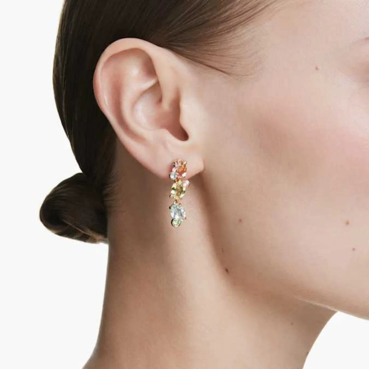 Fashionable and luxurious oval colored earrings, versatile for daily use in the workplace, high-quality jewelry