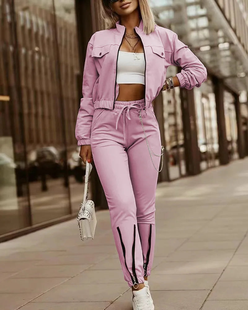 2024 Sportsuits for Women Two Piece Suits Solid Sweatshirts Long Pants Fashion Sets Casual Zipper Tracksuits S-2XL