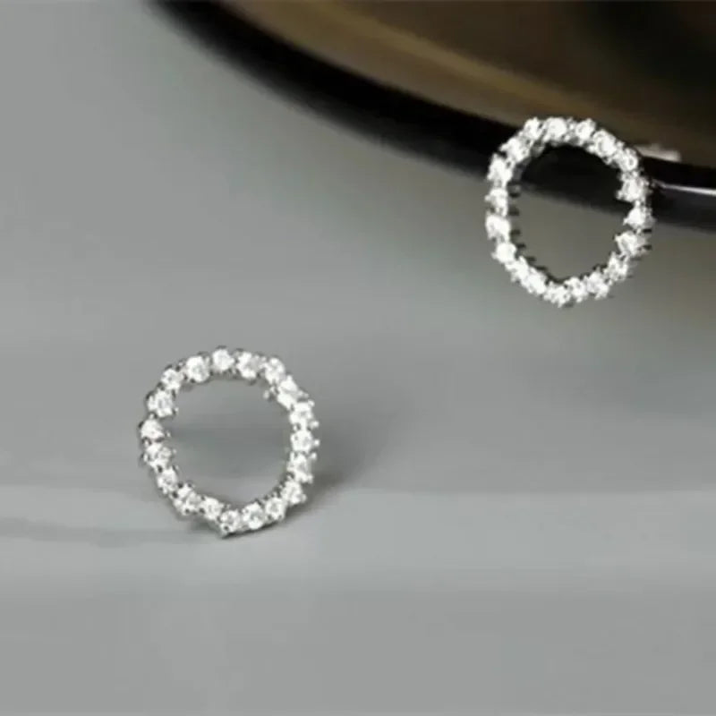 Delicate Small Circle Stud Earrings for Women Gold Color Crystal Minimalist