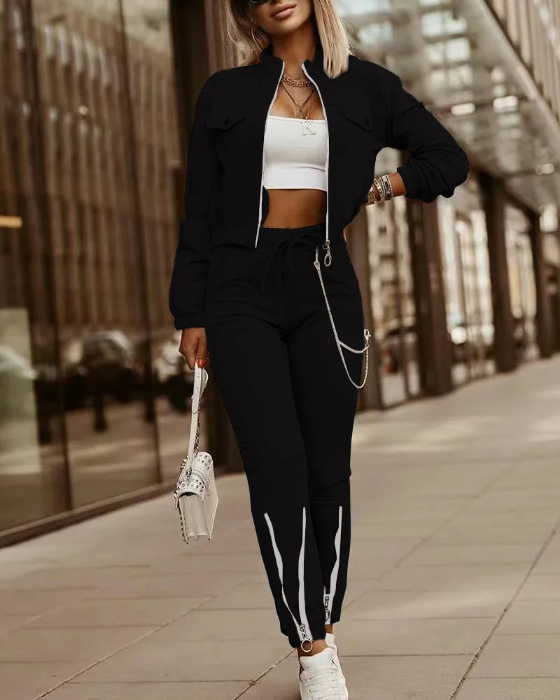 2024 Sportsuits for Women Two Piece Suits Solid Sweatshirts Long Pants Fashion Sets Casual Zipper Tracksuits S-2XL