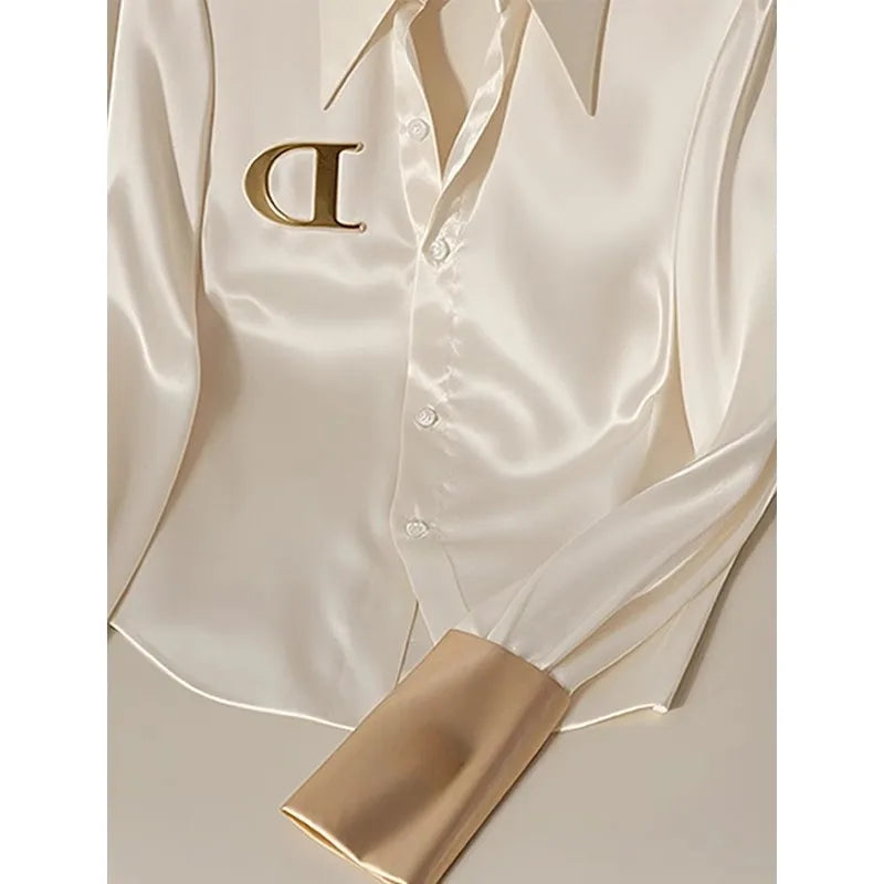 Women's Clothing Women Shirt Early autumn western-style high-end top niche unique cool white acetate satin shirt Blouses Shirts