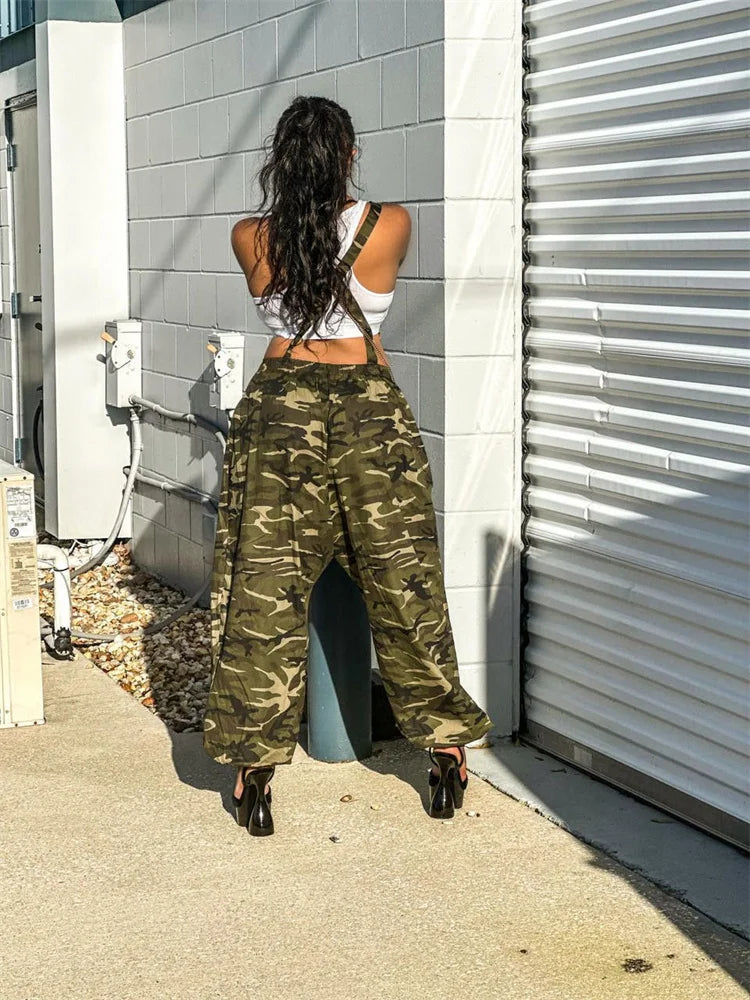 Plus Size Jumpsuit Women S-2XL  Camouflage Cargo Pants Pockets Casual Cool Fashion Street Wear Romper