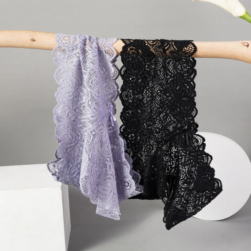 3pcs Sexy Lace Transparent Panties Women Briefs Low Waist Soft Lingerie Comfortable Intimates Panties