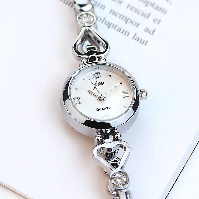 Women's Watch Small Dial Silver Quartz Luxury Vintage Ladies Dress Bracelet Watches