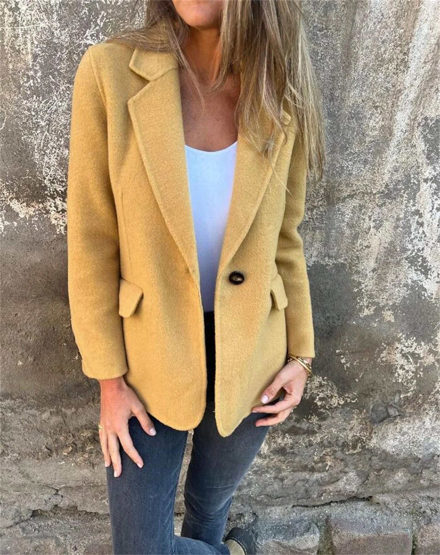 Plus-size women's clothing autumn and winter fashion new pure color single button woolen jacket plus-size clothing