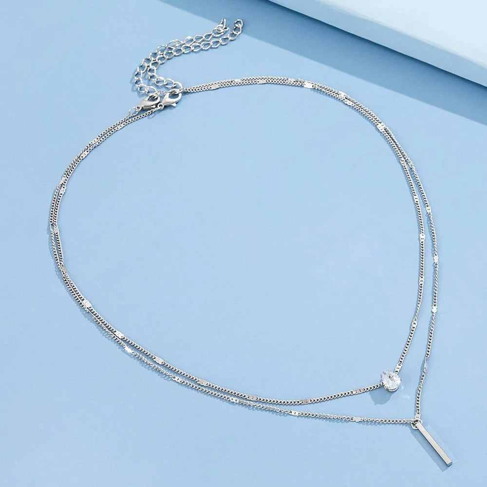 Trendy Zircon Pendant Necklace For Women Multilayer Chain Choker Fashion