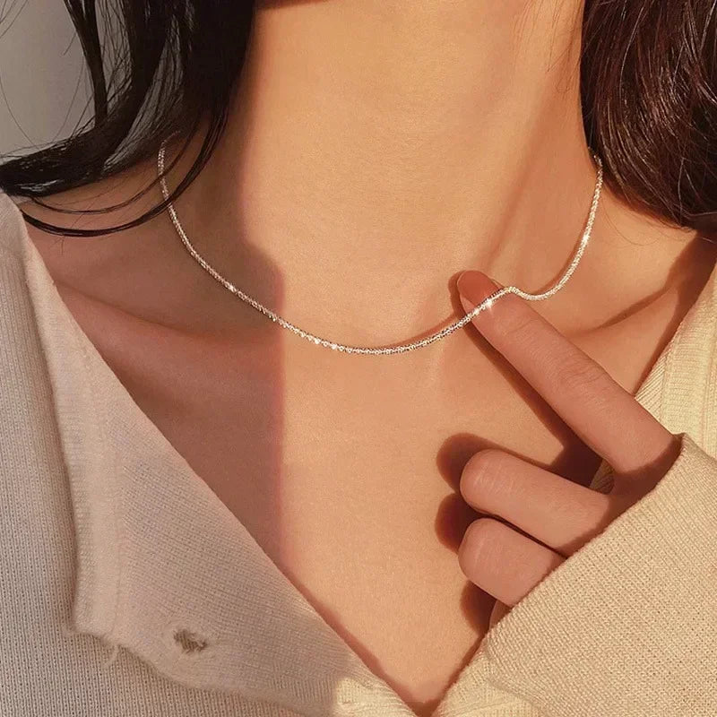 Popular Sparkling Necklace for Women Clavicle Chain Choker Silver Color Fashion Jewelry