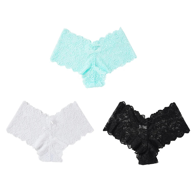3pcs Sexy Lace Transparent Panties Women Briefs Low Waist Soft Lingerie Comfortable Intimates Panties