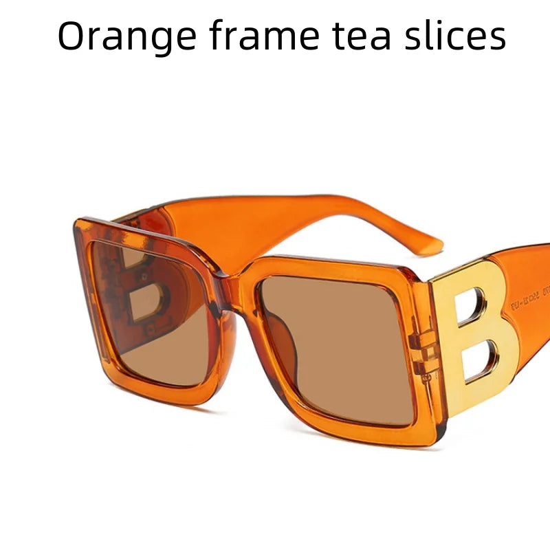 Women's Sunglasses Large Frame Square B Letter Trendy Vintage Fashionable Wear UV400 Shades