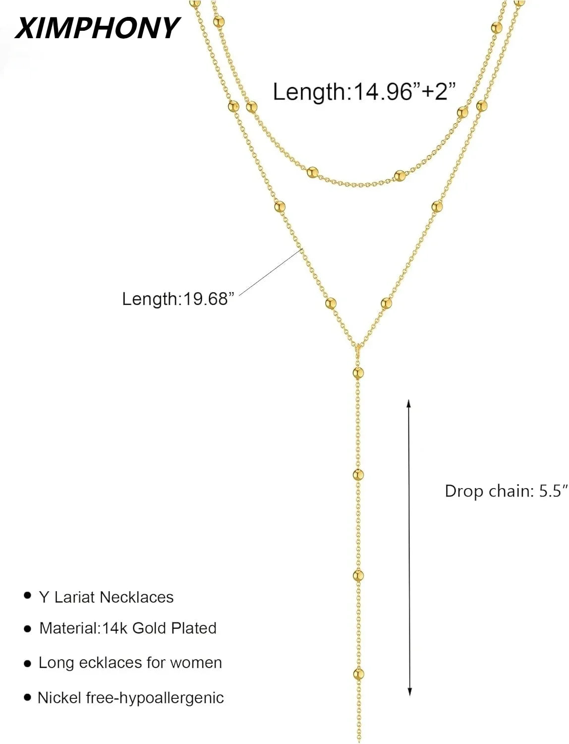 Gold Necklace for Women 14k Gold Plated/Silver Y-Shaped Pendant Necklace Layered Beaded Chain Drop Necklaces