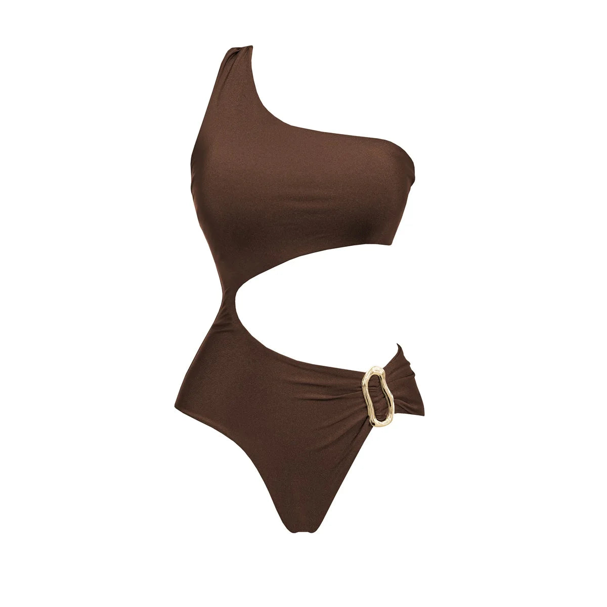 Cut Out Sexy Women's Swimwear Shiny Biquini One Shoulder Button Bodysuit