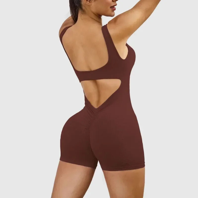 Women Short Sports Jumpsuit Sleeveless Sexy Backless Yoga Clothes Workout Cycling One-piece Suit Outdoor Recreation Bodysuits