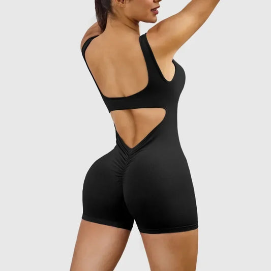 Women Short Sports Jumpsuit Sleeveless Sexy Backless Yoga Clothes Workout Cycling One-piece Suit Outdoor Recreation Bodysuits