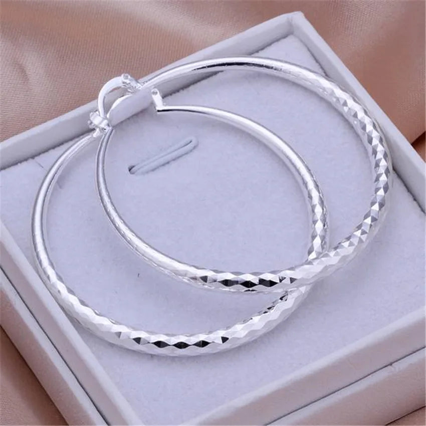 Charms fine 925 Sterling Silver 5CM circle hoop Earrings for Women fashion