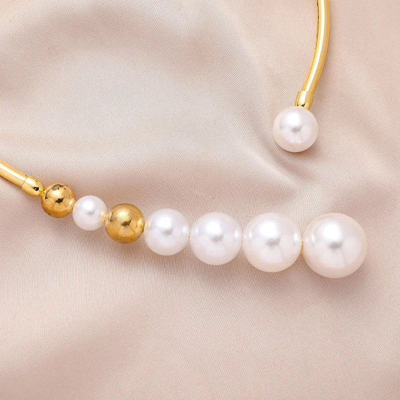 Exaggerated Pearl Necklace For Women Simple Versatile Golden Bead Opening Collar Exquisite Clavicle