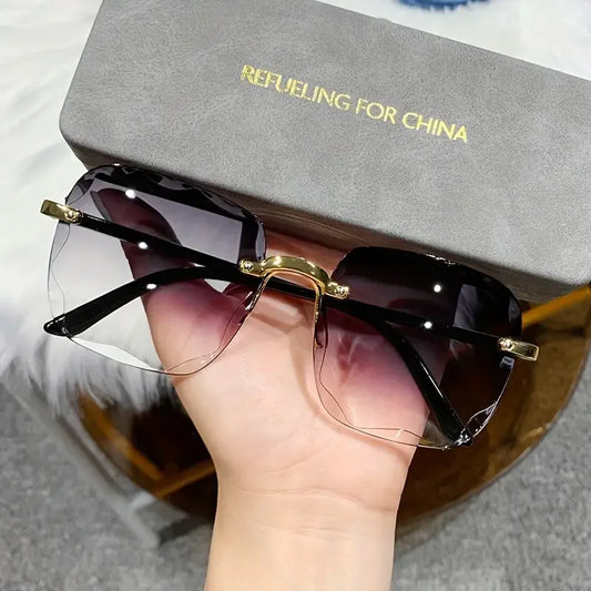 Square Rimless Sunglasses Women's Luxury Brand Designer Red UV400 Shades
