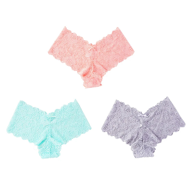 3pcs Sexy Lace Transparent Panties Women Briefs Low Waist Soft Lingerie Comfortable Intimates Panties