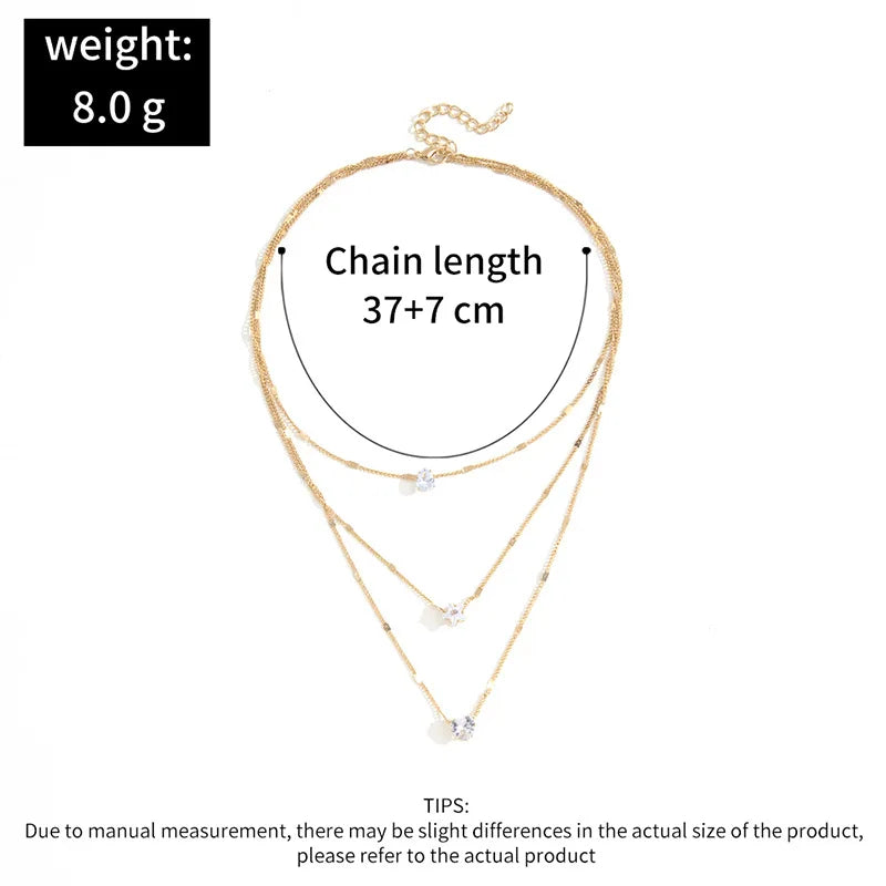 Trendy Zircon Pendant Necklace For Women Multilayer Chain Choker Fashion