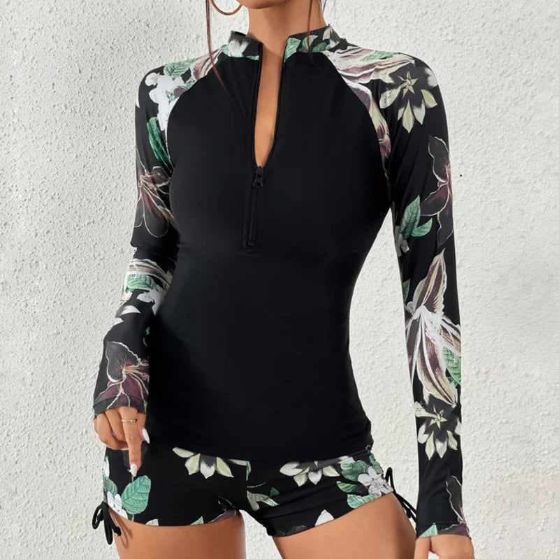 Female Swimsuit With Long Sleeves Sports Surfing Set Two-Piece Bathing Suits