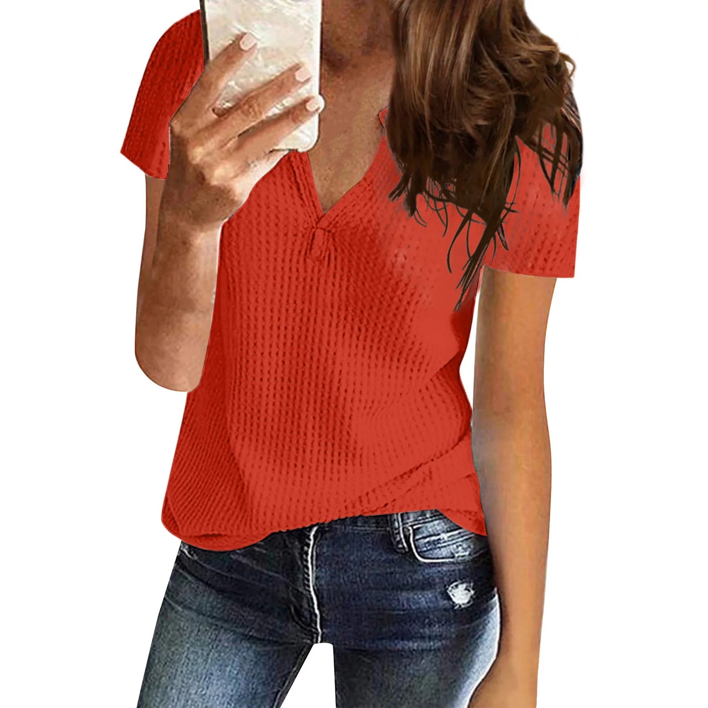 Plus Size Women's Clothing Spring and Summer New Tops V-neck Mid-length Loose Casual Short-sleeved T-shirt