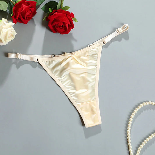 Sexy Women's Satin Soft G-Strings Thongs T-Panties Low Waist Bow Briefs Shorts Comfortable Female Underwear