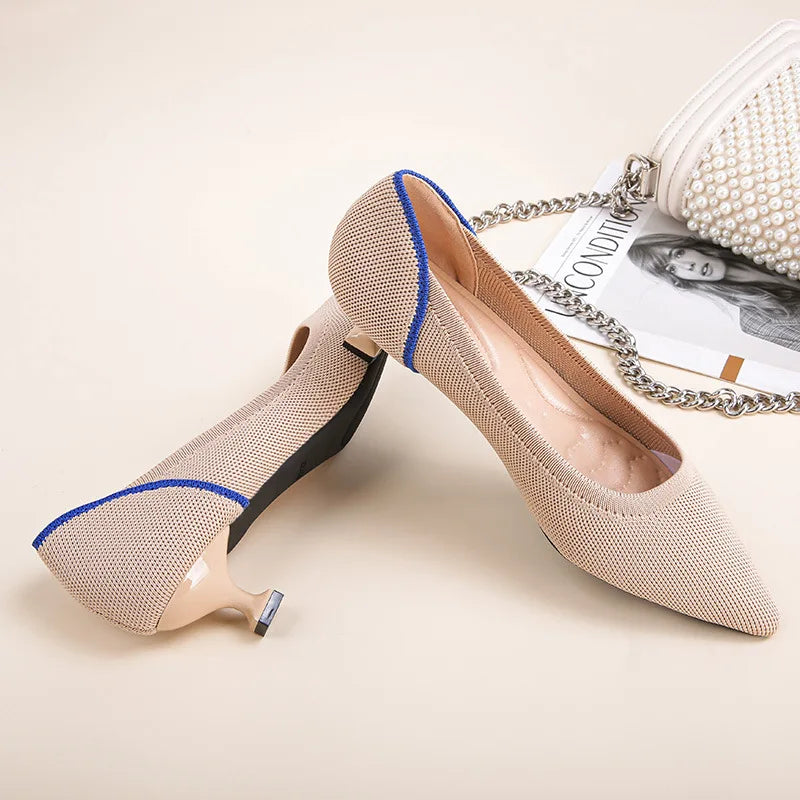 Women's high heels shoes beautiful breathable sweat absorbing comfortable shallow mouth heel