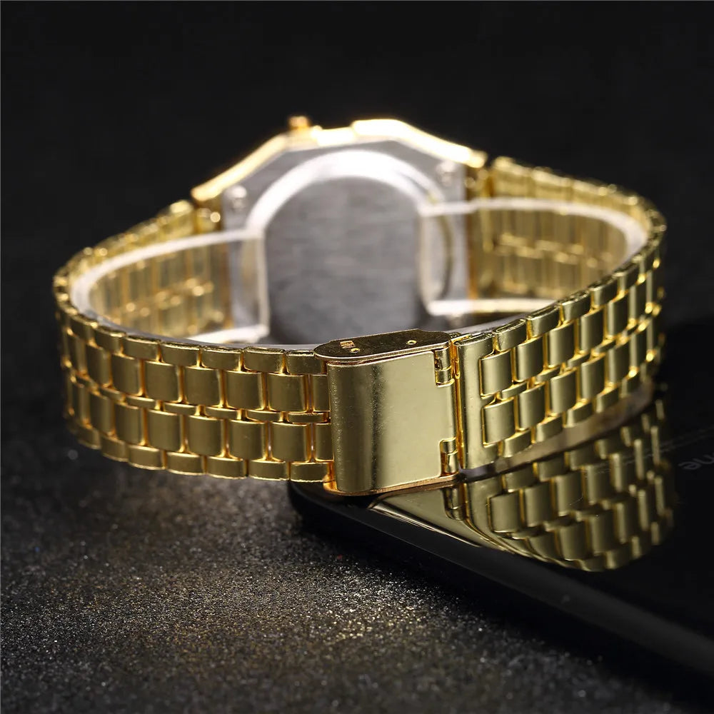 Elegant Digital Watch For Women Gold Silver Stainless Steel Business Ladies Electronic Wrist Watches