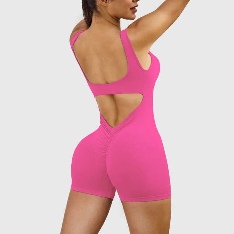 Women Short Sports Jumpsuit Sleeveless Sexy Backless Yoga Clothes Workout Cycling One-piece Suit Outdoor Recreation Bodysuits