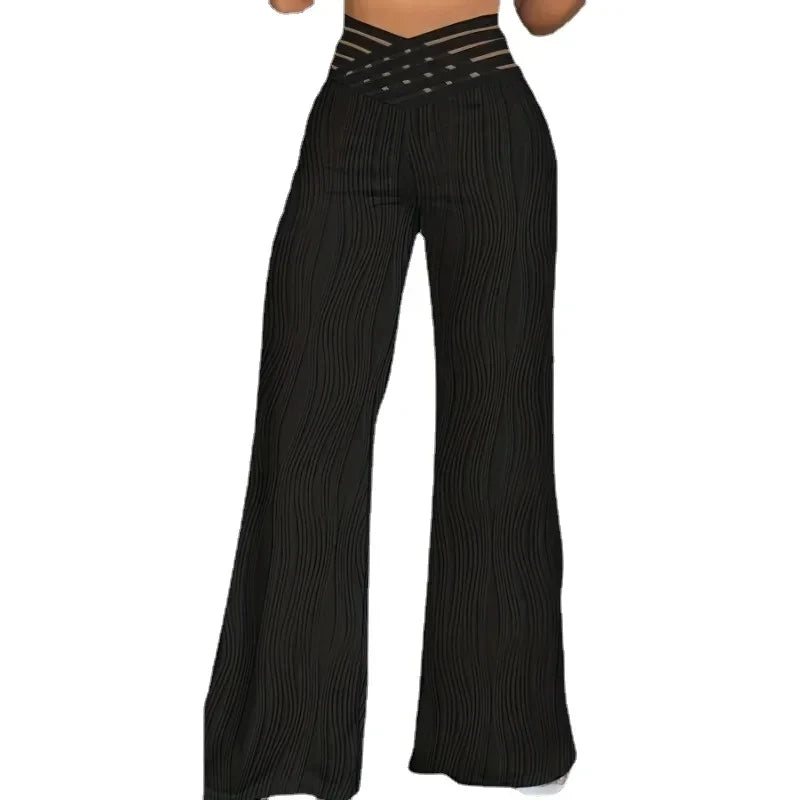Women's Plus Size S-5XL Fashion All-match Wide-leg Pants Casual Comfortable Pants Solid Color Texture High-waisted Flare Pants