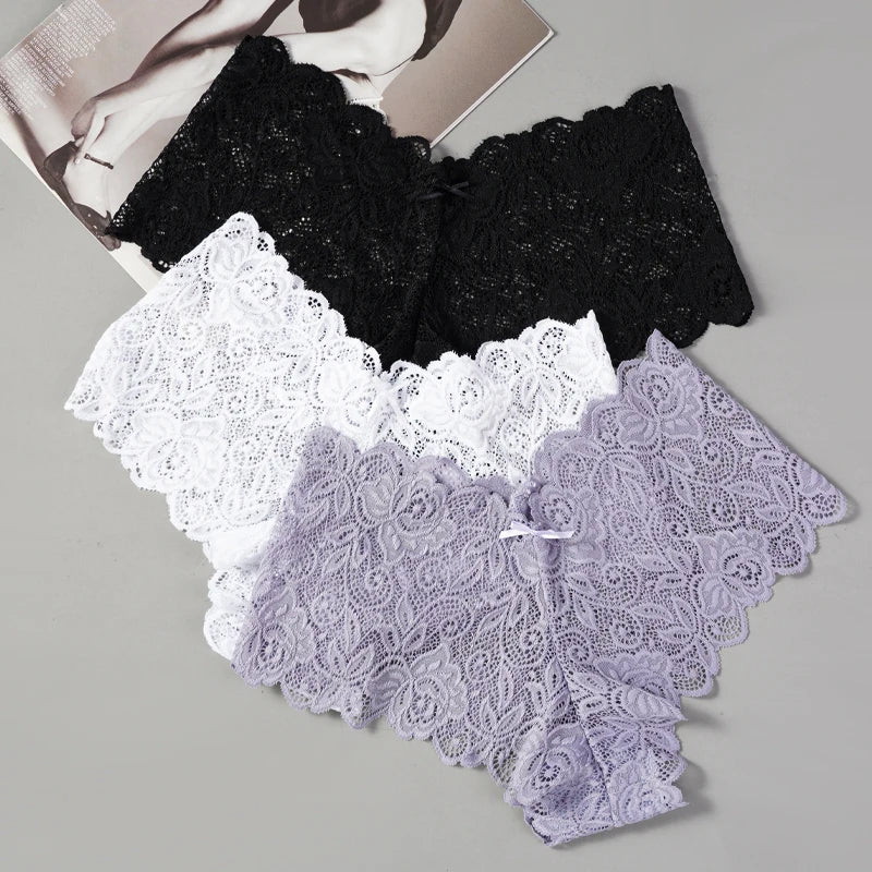 3pcs Sexy Lace Transparent Panties Women Briefs Low Waist Soft Lingerie Comfortable Intimates Panties