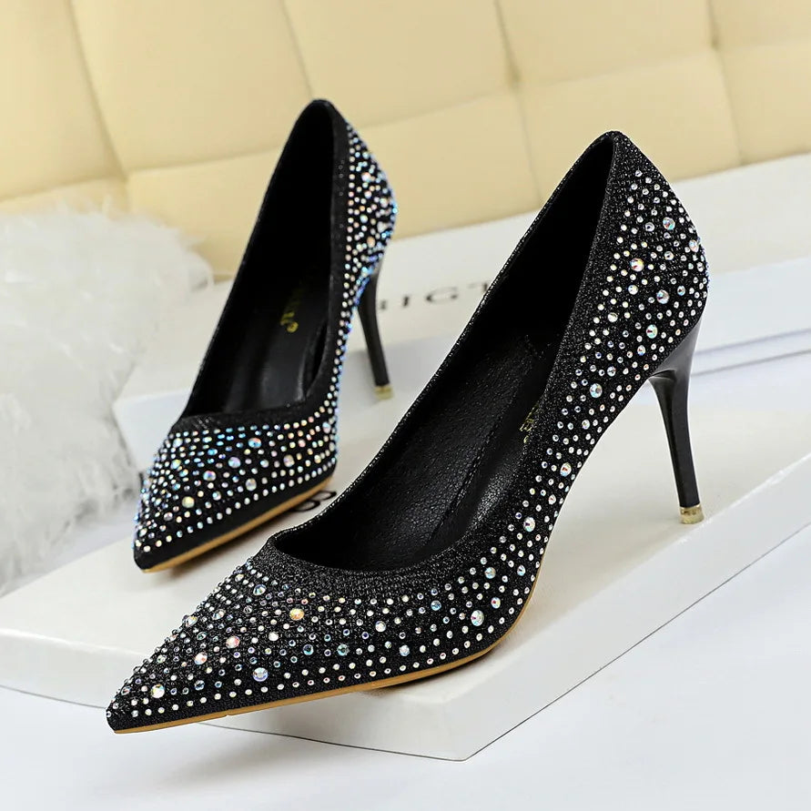 Rhinestone Women Pumps Sexy Stiletto Women High Heels Pointed Toe Women Heels Pumps Women Shoes Party Wedding Shoes Scarpe Donna