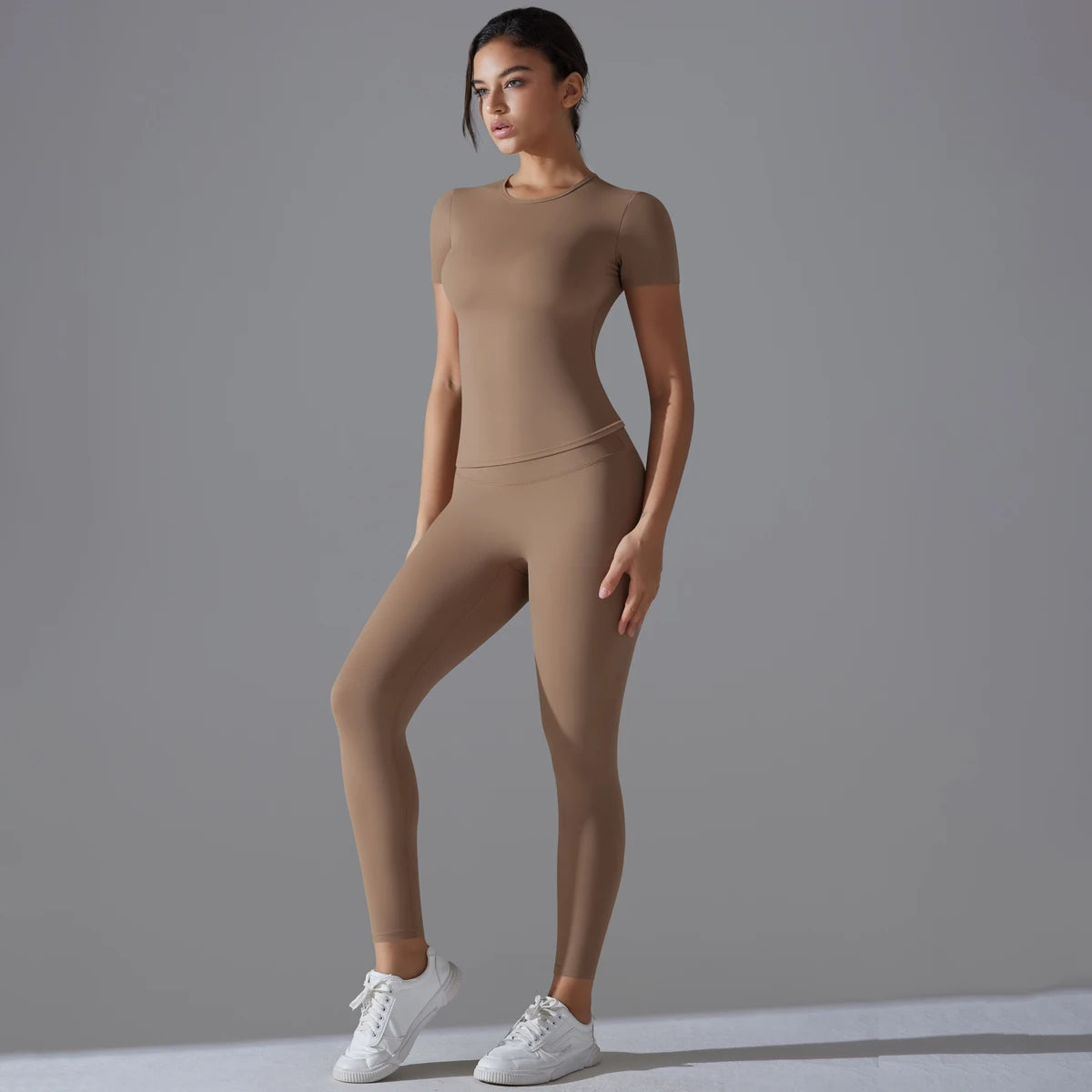 Yoga Set Women Workout Set Sportswear Gym Clothing Fitness Shorts Sleeve Crop Top High Waist Leggings Sports Suits