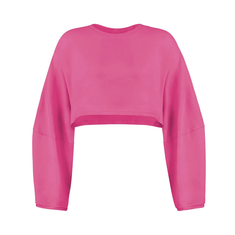 Women's Sports Crop Top T-Shirts Gym Clothing Yoga Loose Tops Long Sleeve Sportswear