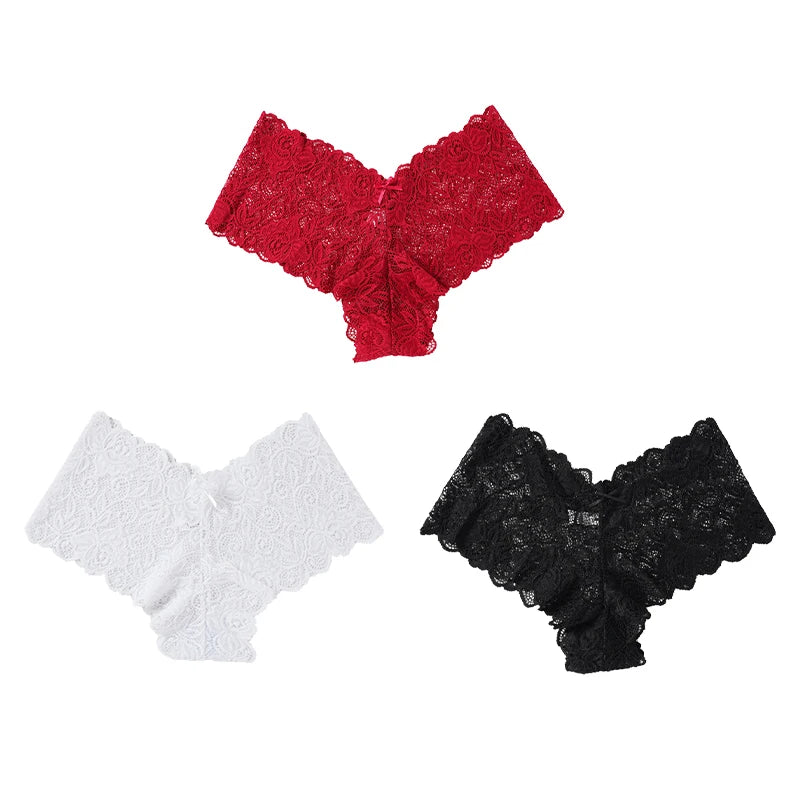 3pcs Sexy Lace Transparent Panties Women Briefs Low Waist Soft Lingerie Comfortable Intimates Panties
