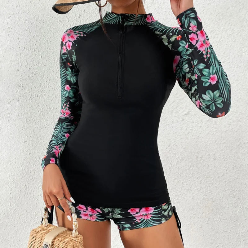 Female Swimsuit With Long Sleeves Sports Surfing Set Two-Piece Bathing Suits