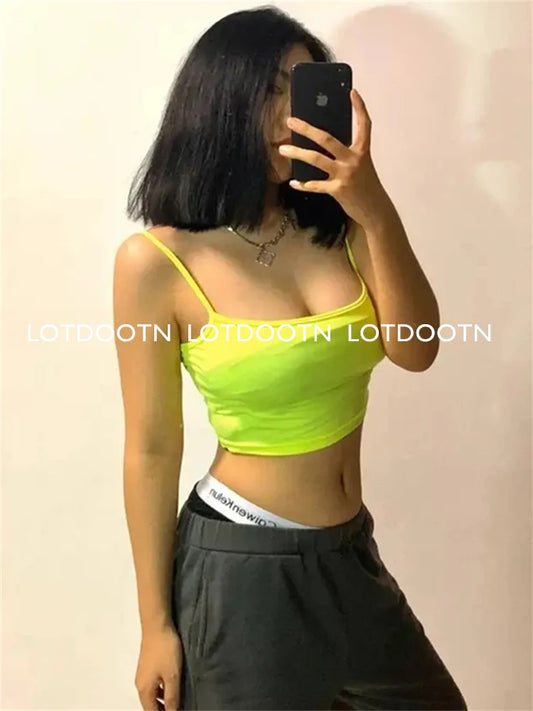 LOTDOOTN Women Sexy Backless Fashion Vest Green Fluorescent Camisole Women Nylon Tops Women Athletic Spandex Tops Women Camis