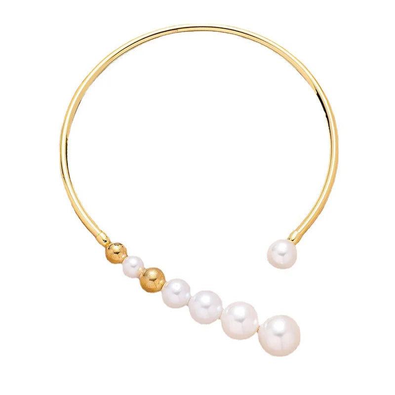Exaggerated Pearl Necklace For Women Simple Versatile Golden Bead Opening Collar Exquisite Clavicle