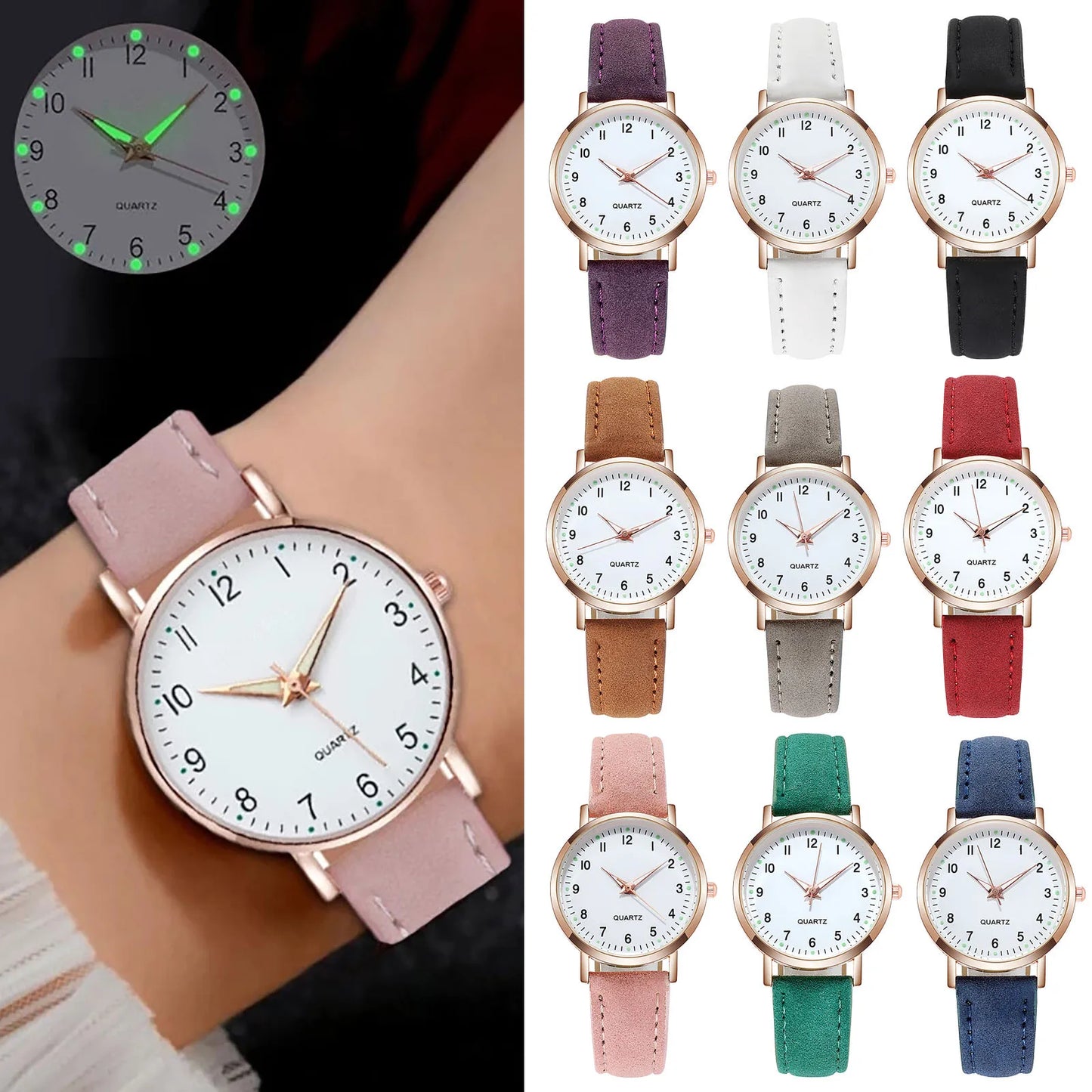 Fashion Watch For Women Leather Quartz Luxury Back Light Wristwatch
