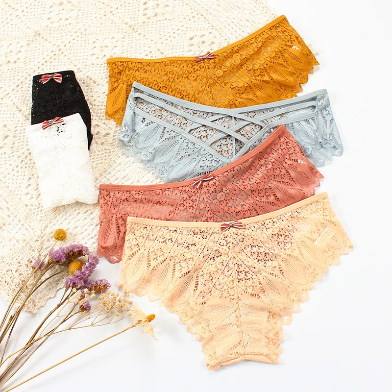 Sexy Panties Low Waist Underwear Transparent Lace Briefs Breathable Soft Lingerie