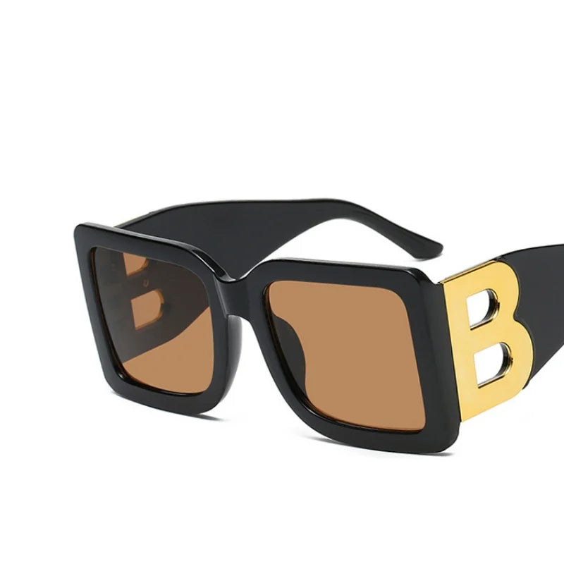Women's Sunglasses Large Frame Square B Letter Trendy Vintage Fashionable Wear UV400 Shades