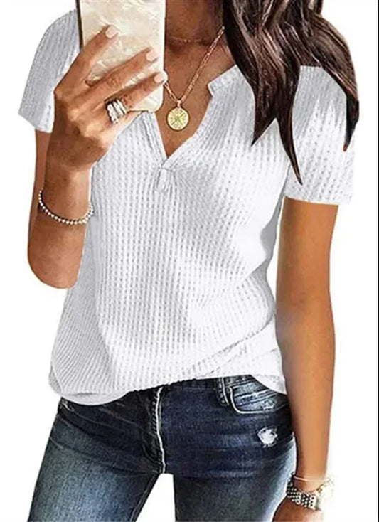 Plus Size Women's Clothing Spring and Summer New Tops V-neck Mid-length Loose Casual Short-sleeved T-shirt